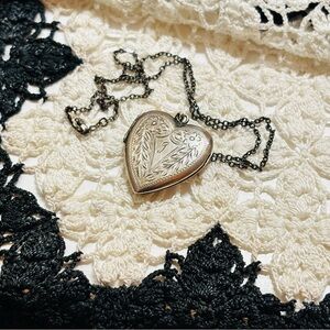 Antique Sterling Silver Puffy Heart Locket Necklace